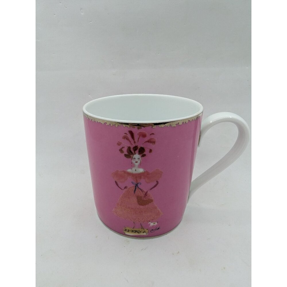 Christian Lacroix Continents America pink on white mug READ